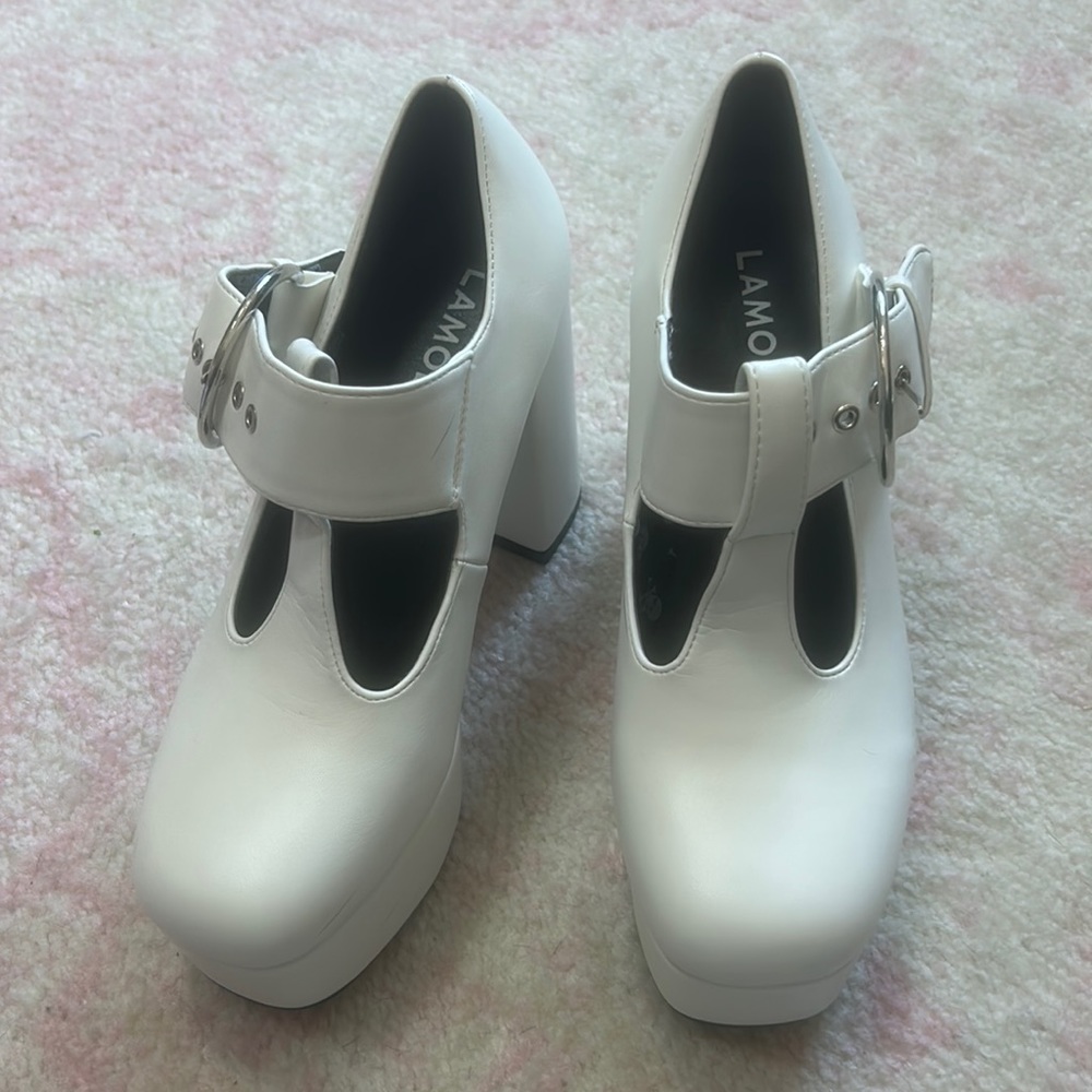 Dolls Kill White Dream Chunky Platform Heels
